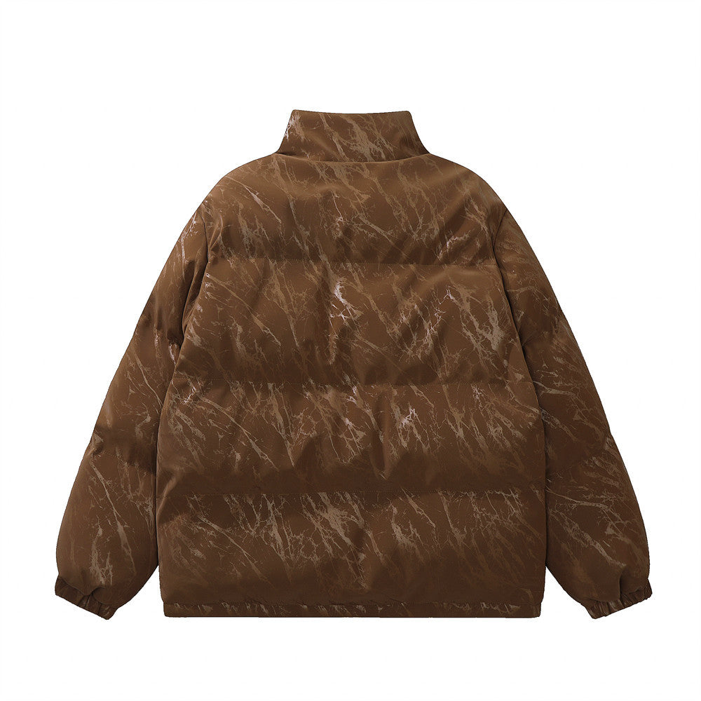 Splash-ink Cotton-padded Men's Leather Coat 