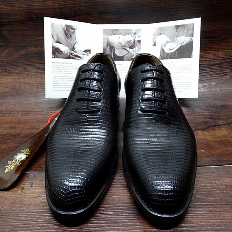 Men's Handmade Pointed Lizard Leather Shoes 