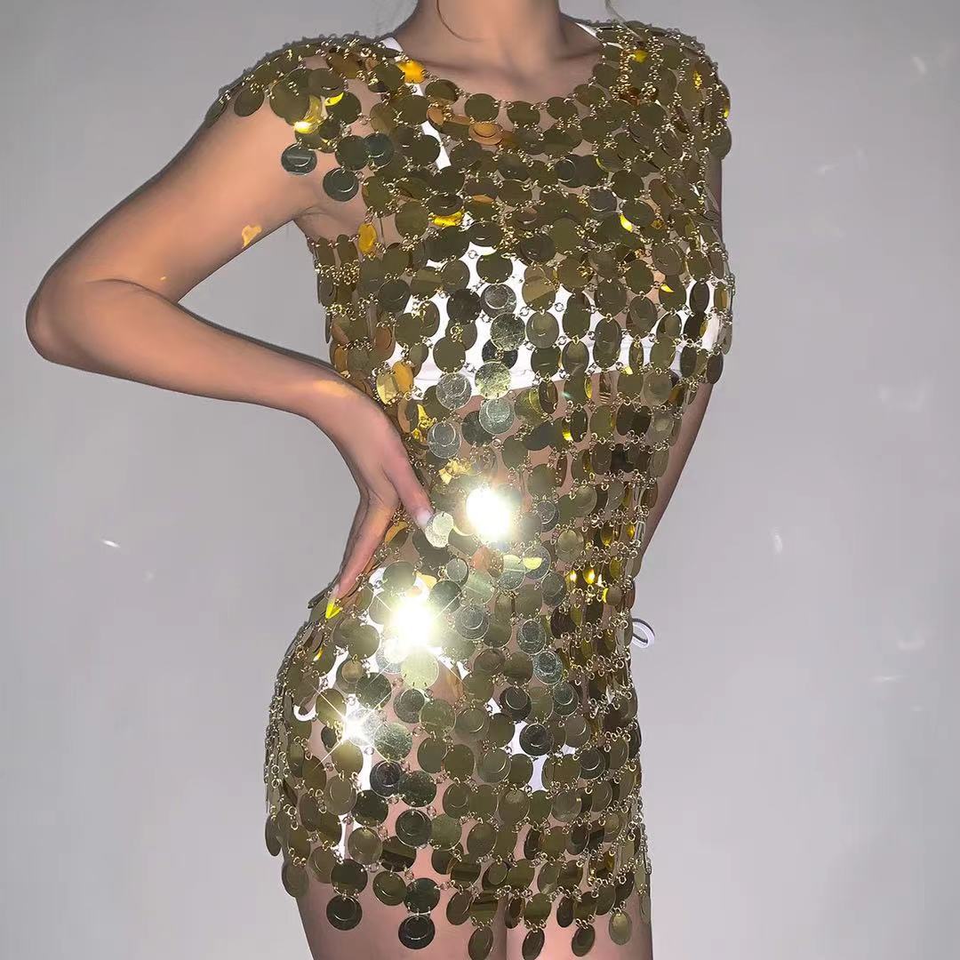 Nightclub Sequin Layered Hollow Out Dress