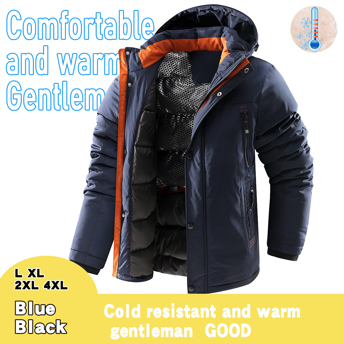 Men's Mid-length Cotton-padded Clothes Thickened Cold-resistant Warm Fleece Padded Coat Cotton-padded Clothes 