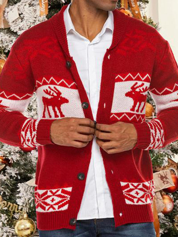 Men's Christmas jacquard sweater button cardigan sweater 