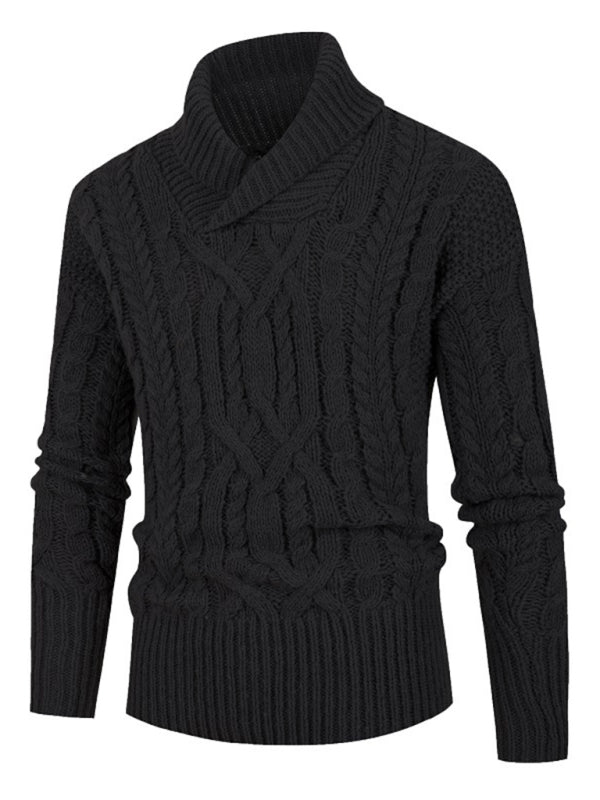 Men's new solid color twist pullover long-sleeved sweater 
