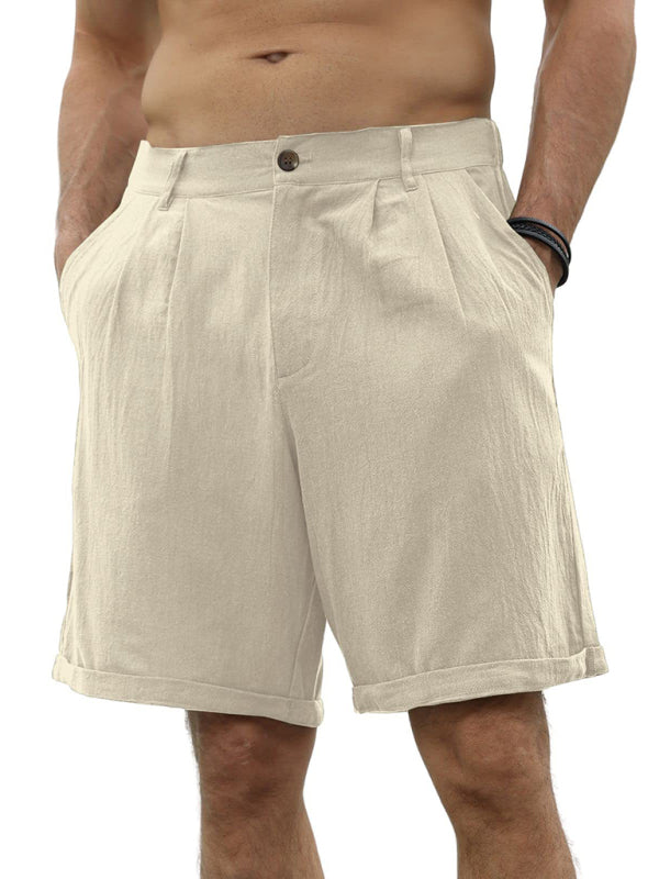 Men's new casual beach shorts with buttons and elastic waist 