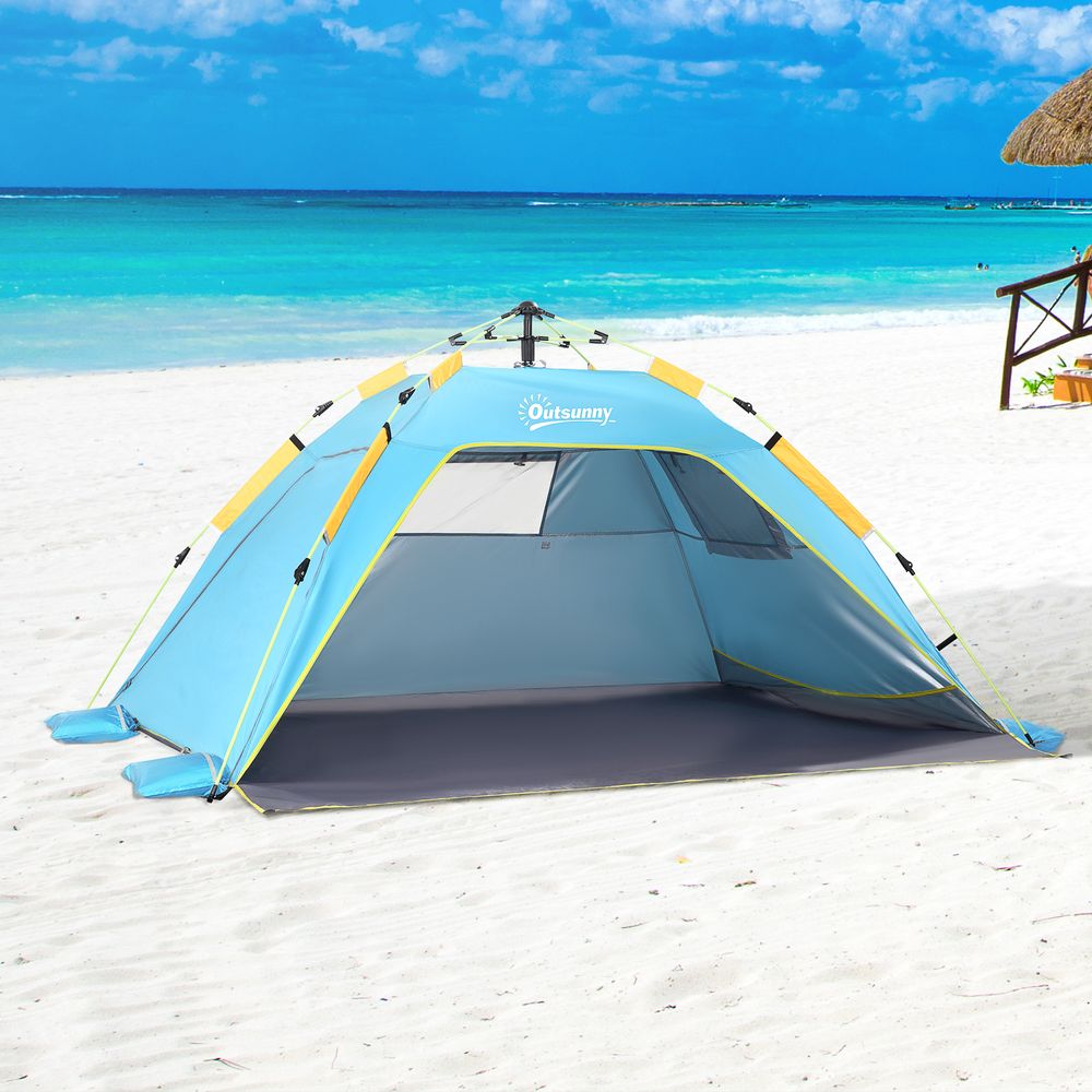 2 Man Pop-up Beach Tent Sun Shade Shelter Hut Windows Door Light Blue Outsunny