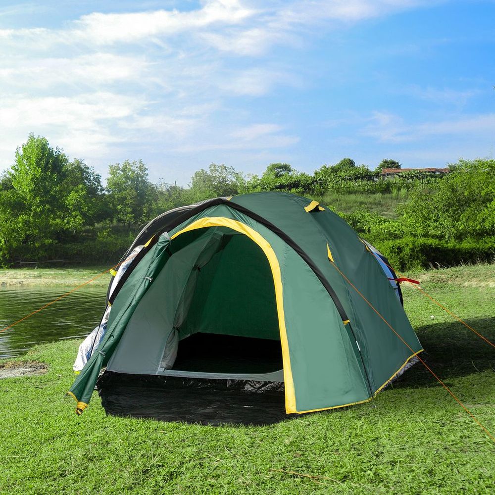 Outsunny Compact Camping Tent w/ Vestibule & Mesh Vents for Hiking Green