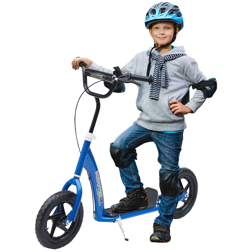 Push Scooter Teen Kids Stunt Bike Ride On with 12" EVA Tyres, Blue HOMCOM