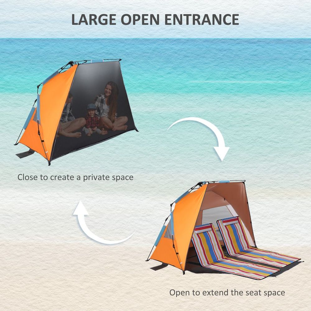 Pop Up Beach Tent Sun Shelter w/ Extended Porch, Sandbag & Carry Bag
