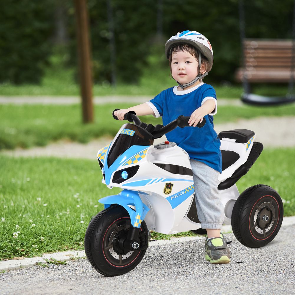 HOMCOM Kids Ride-On Police Bike 3-Wheel Vehicle w/ Music Lights 18-36 Mths