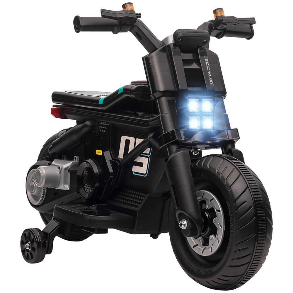 6V Kids Electric Motorbike w/ Training Wheels, for 3-5 Years - Black