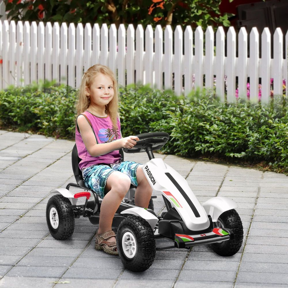 Children Pedal Go Kart w/ Adjustable Seat, Inflatable Tyres, Handbrake - White