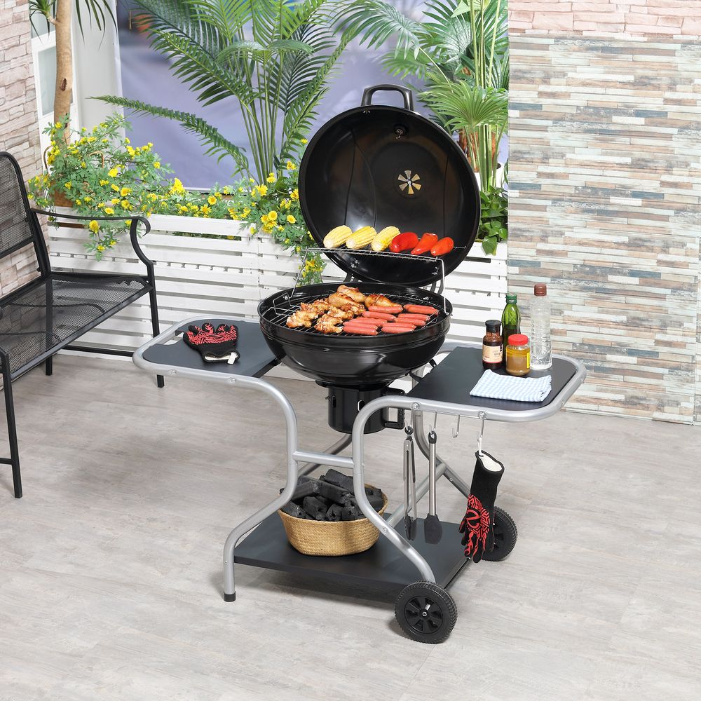 Outsunny Garden Charcoal Trolley Barbecue Gril lW/Wheels-Black