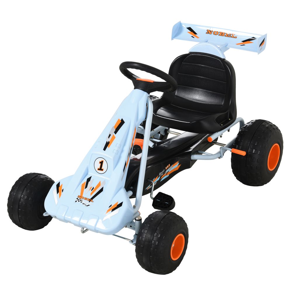 Child's Pedal Go Kart Manual Car Brake Gears Steering Wheel Seat Blue