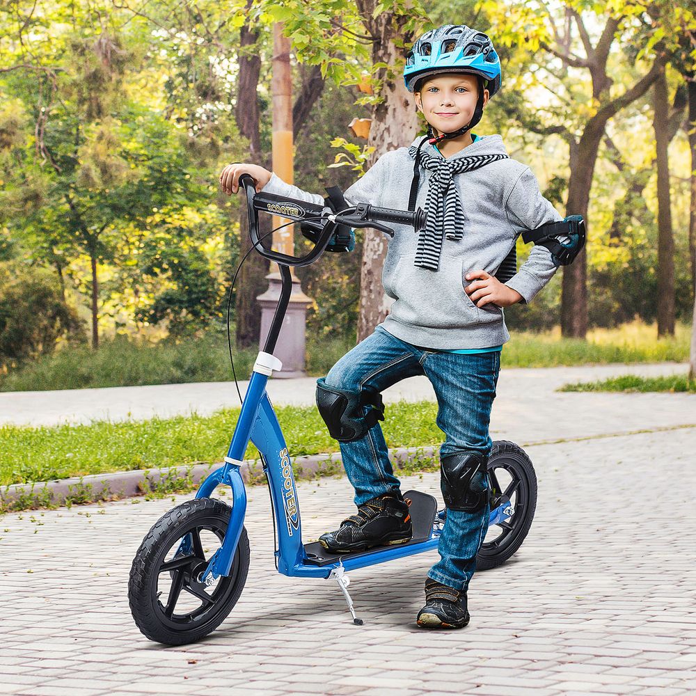 Push Scooter Teen Kids Stunt Bike Ride On with 12" EVA Tyres, Blue HOMCOM