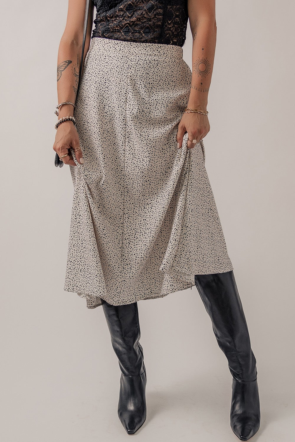 Speckle High Waist Midi Skirt - Babbazon skirt