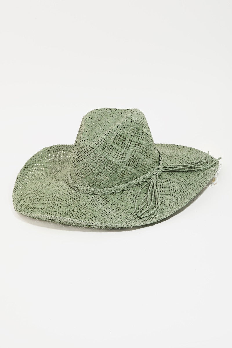 Fame Braided Strap Wide Brim Hat - Babbazon hats