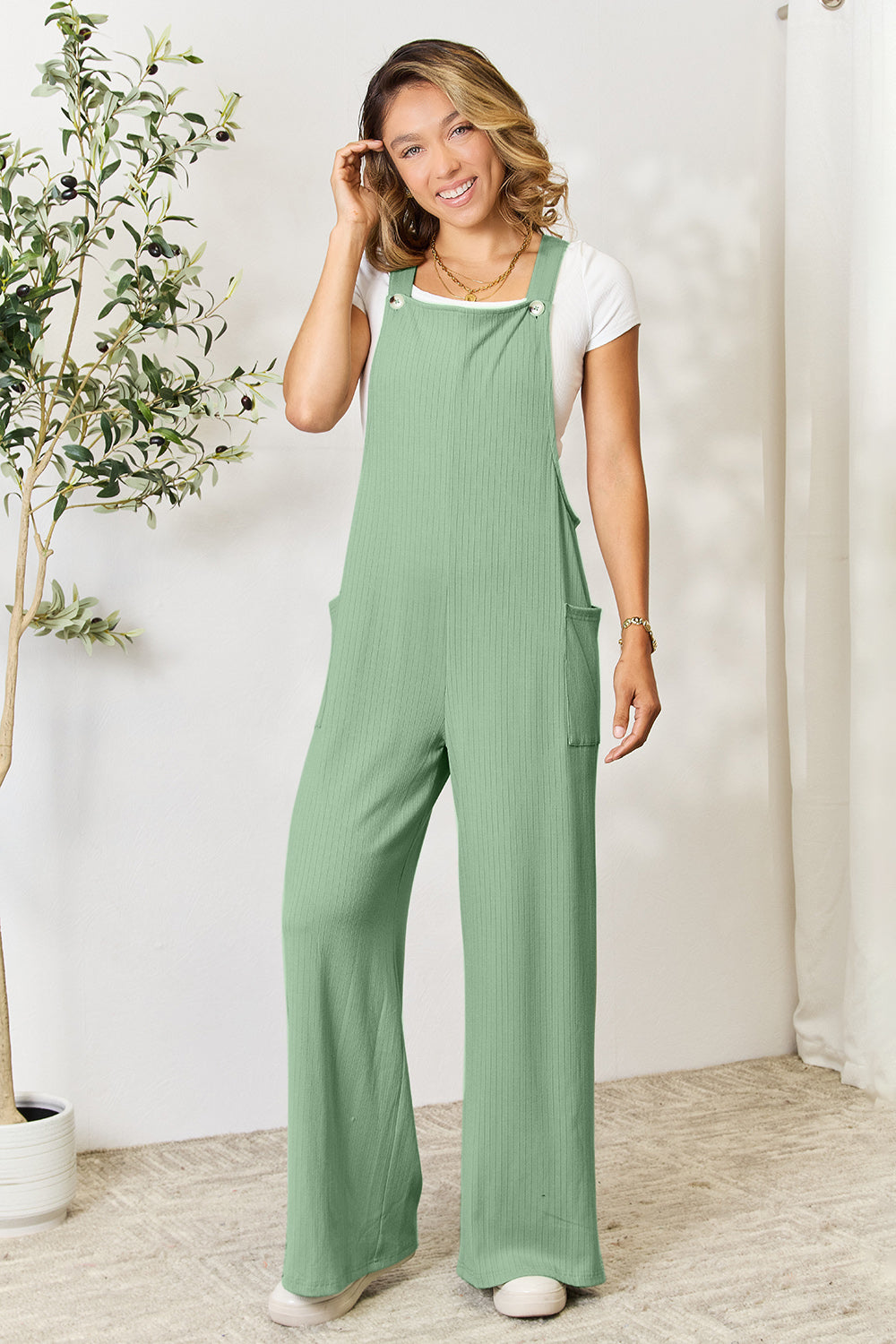 Double Take Full Size Wide Strap Overall with Pockets - Babbazon jumpsuit