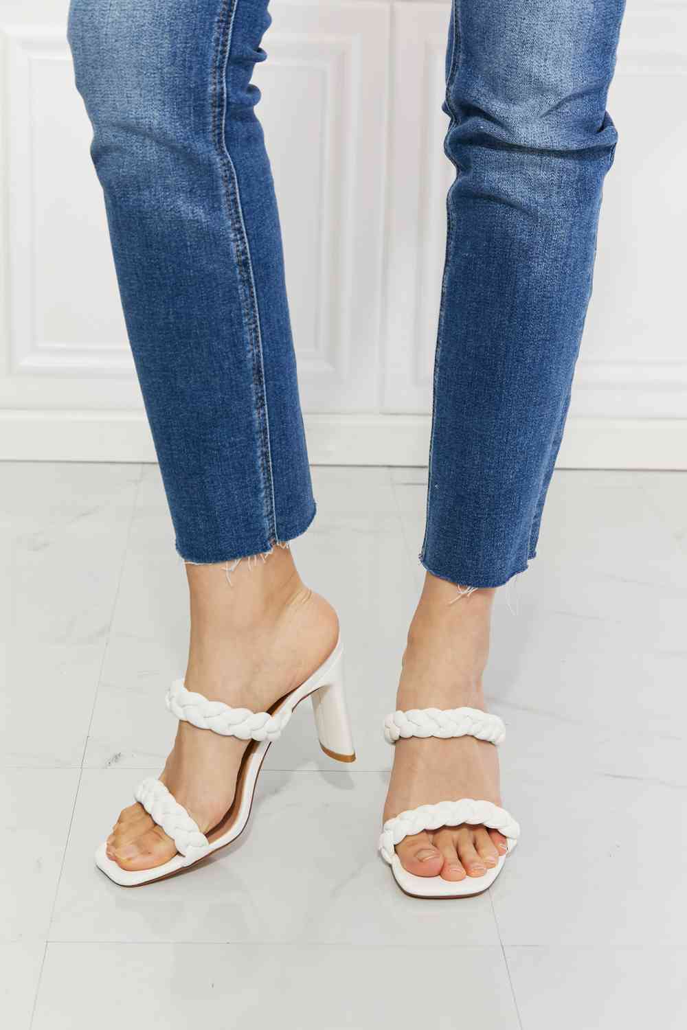 Double Braided Block Heel Sandal in White - Babbazon Womens shoes