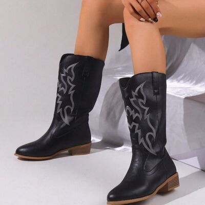 Embroidered Stitch Block Heel Cowboy Boots - Babbazon Shoes and accessories, Shoes