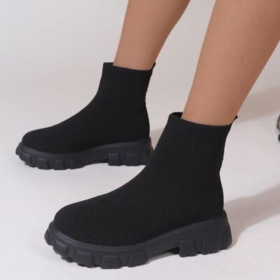 Mesh Round Toe Platform Boots - Babbazon Womens shoes