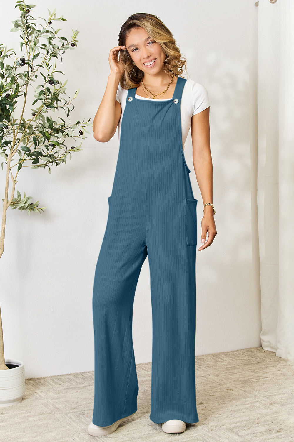 Double Take Full Size Wide Strap Overall with Pockets - Babbazon jumpsuit