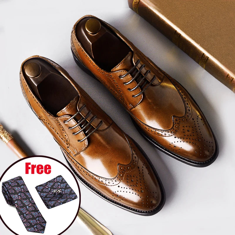 Phenkang Mens Formal Shoes Genuine Leather Brogues 