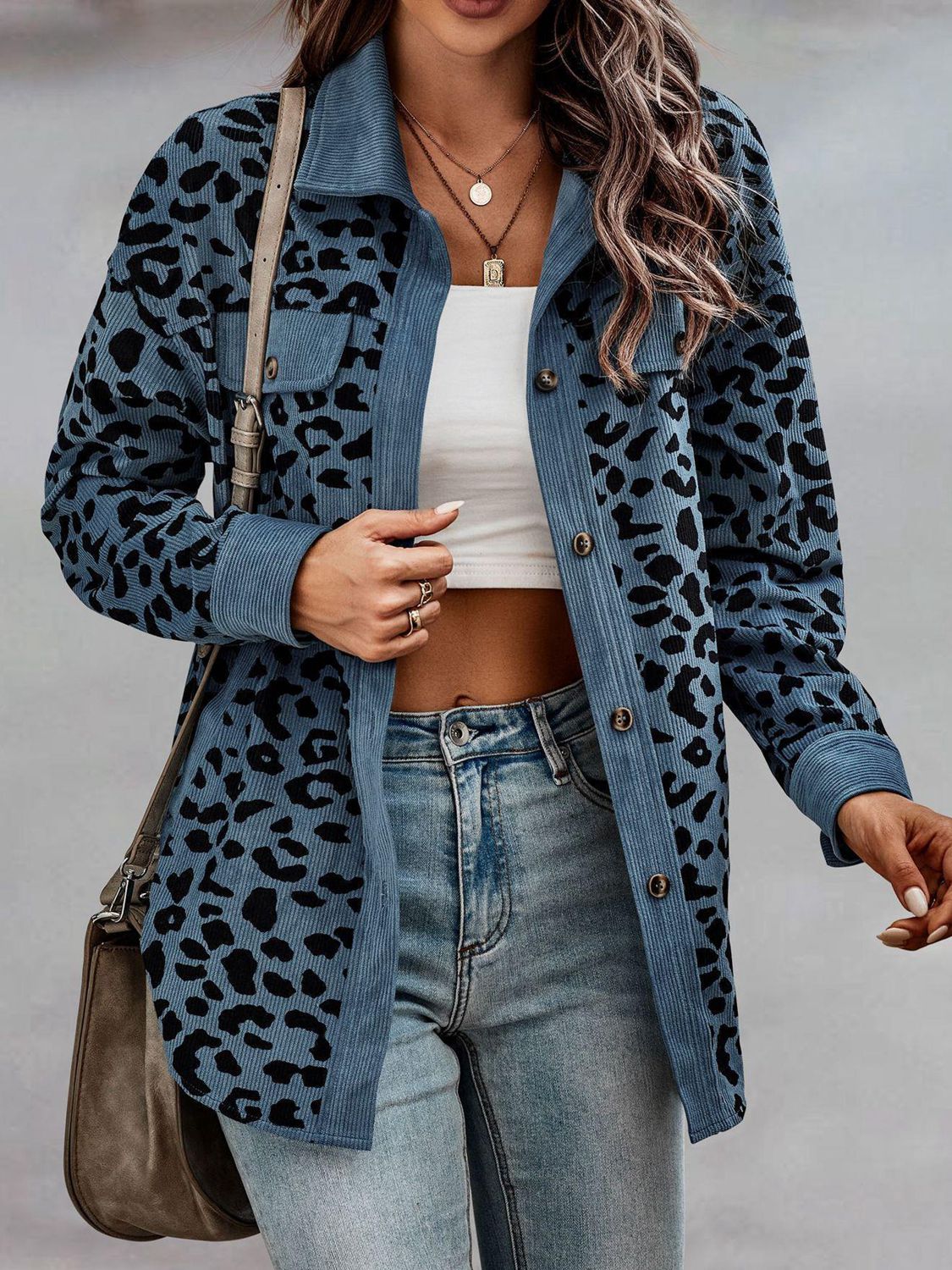 Full Size Leopard Buttoned Jacket - Babbazon Jacket