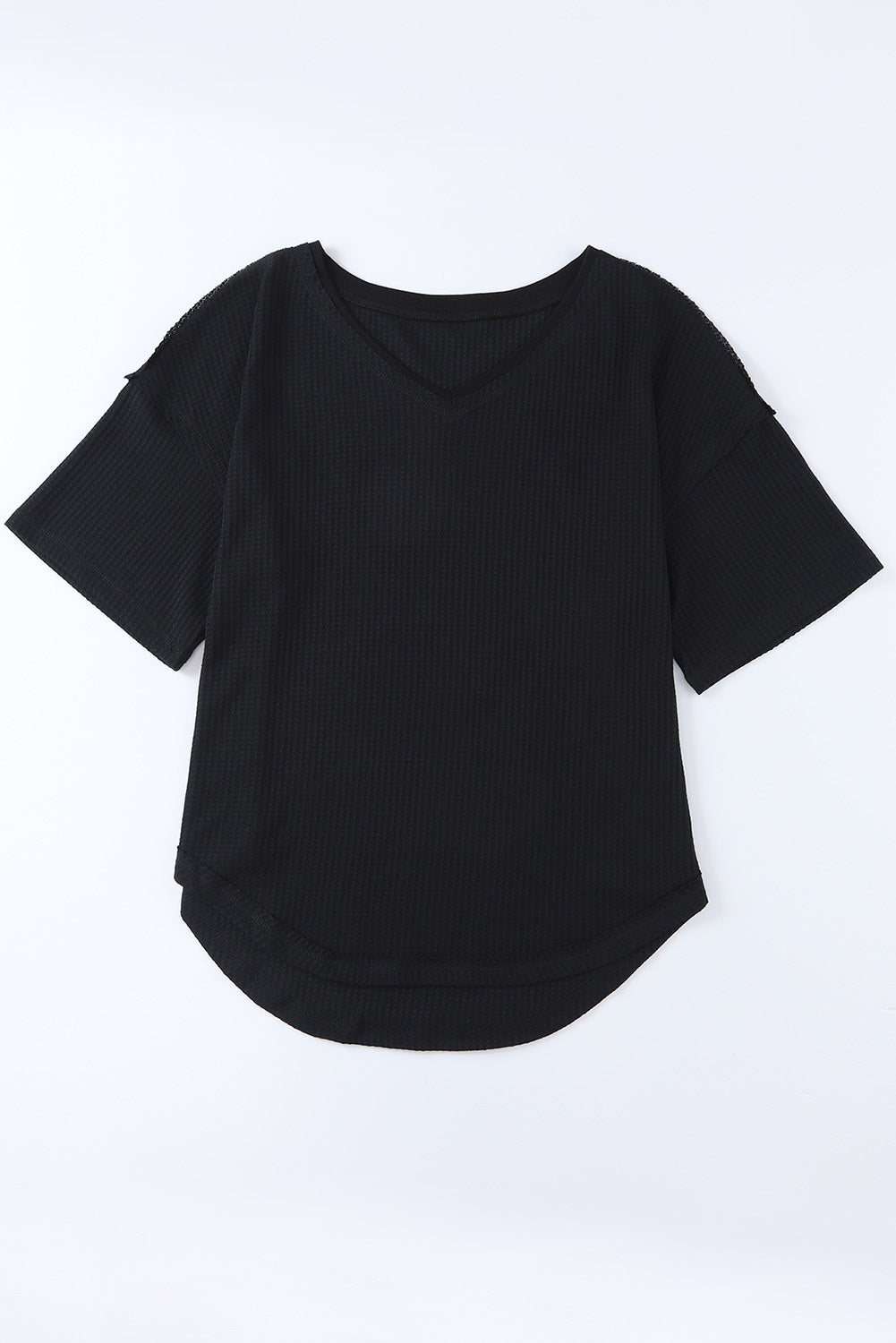 Waffle-Knit V-Neck Dropped Shoulder Blouse - Babbazon blouse