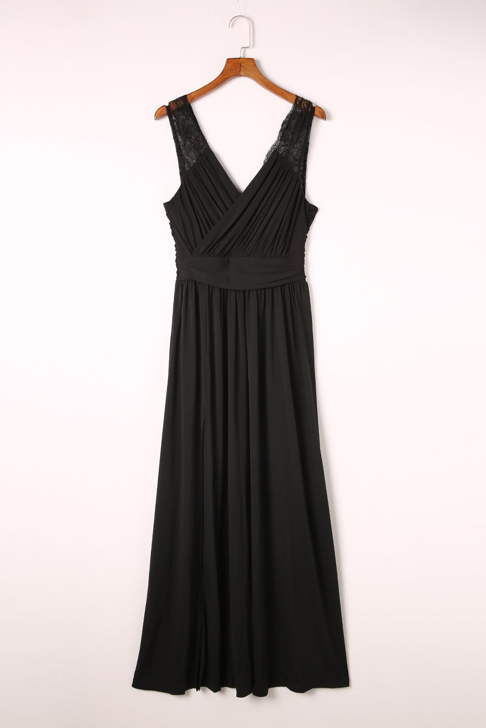 Surplice Neck Spliced Lace Split Maxi Dress - Babbazon Maxi Dress