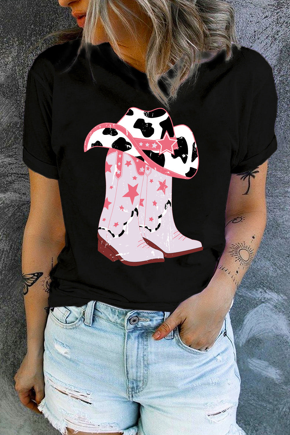 Cowboy Hat and Boots Graphic Tee - Babbazon hats
