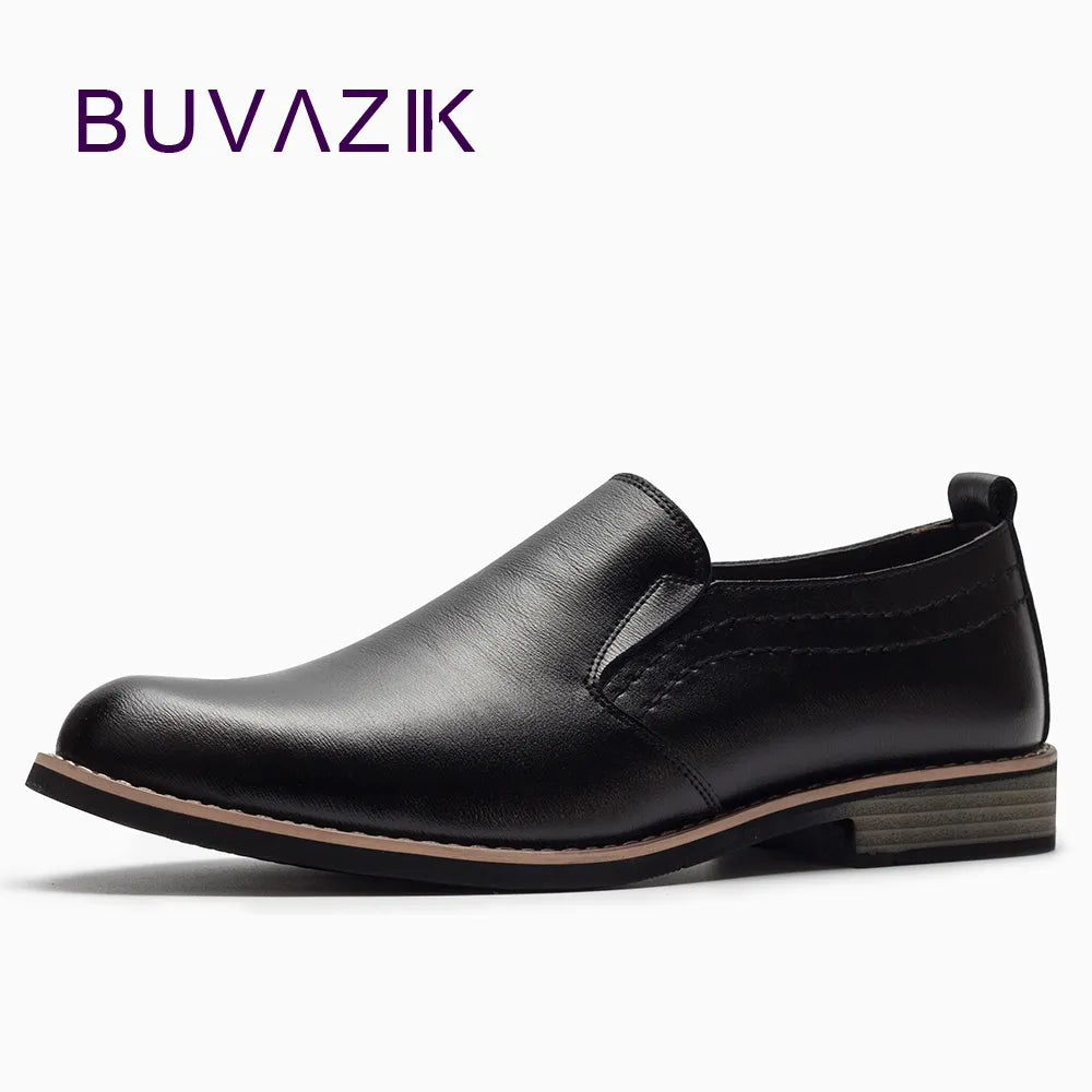 BUVAZIK Brand Leather Concise Men Business Dress Pointy Black Shoes 