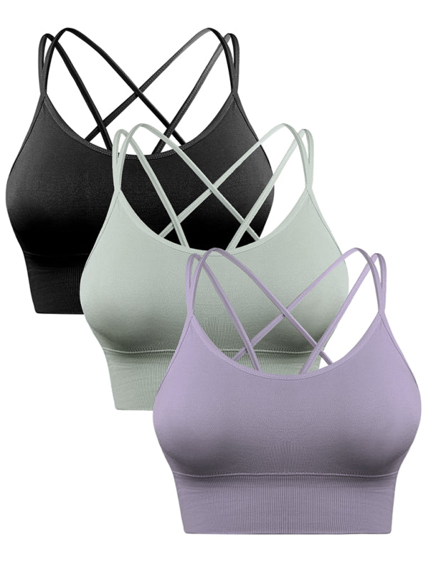 3 Pack Women's Sports Bra Padded Crisscross Yoga Bra Seamless Medium-Impact Fitness Activewear - Babbazon Activewear