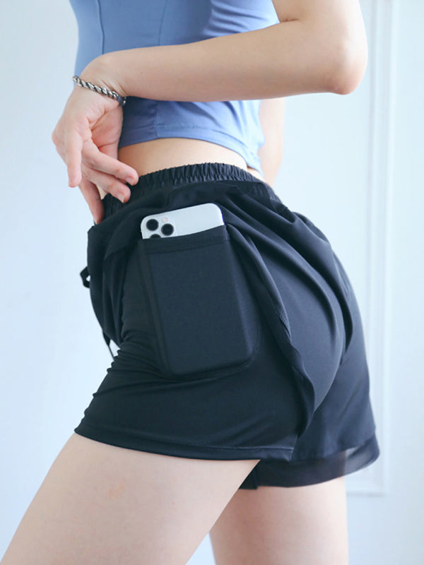 High Waist Elastic Two-Piece Gym Shorts for Women 