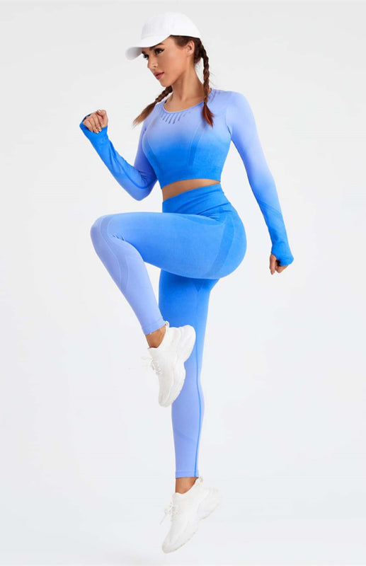 Women's Long Sleeve Gradient Yoga Set Activewear kakaclo   -BABBAZON