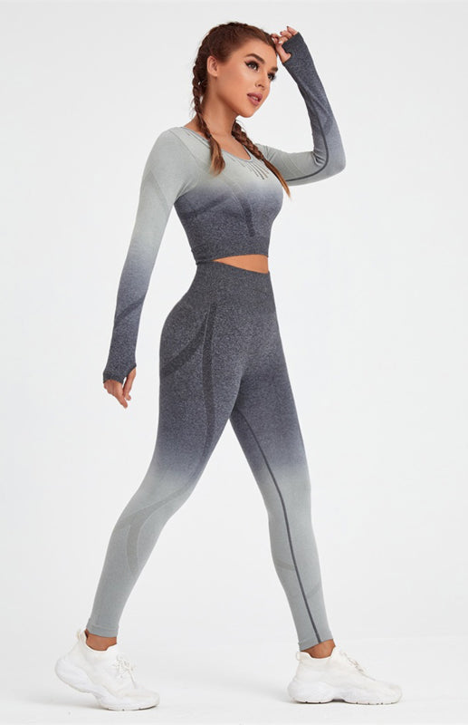 Women's Long Sleeve Gradient Yoga Set Activewear kakaclo   -BABBAZON