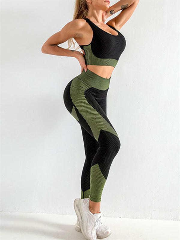 Women's Halter Neck Yoga Tank Top + High Waist Yoga Pants Set 