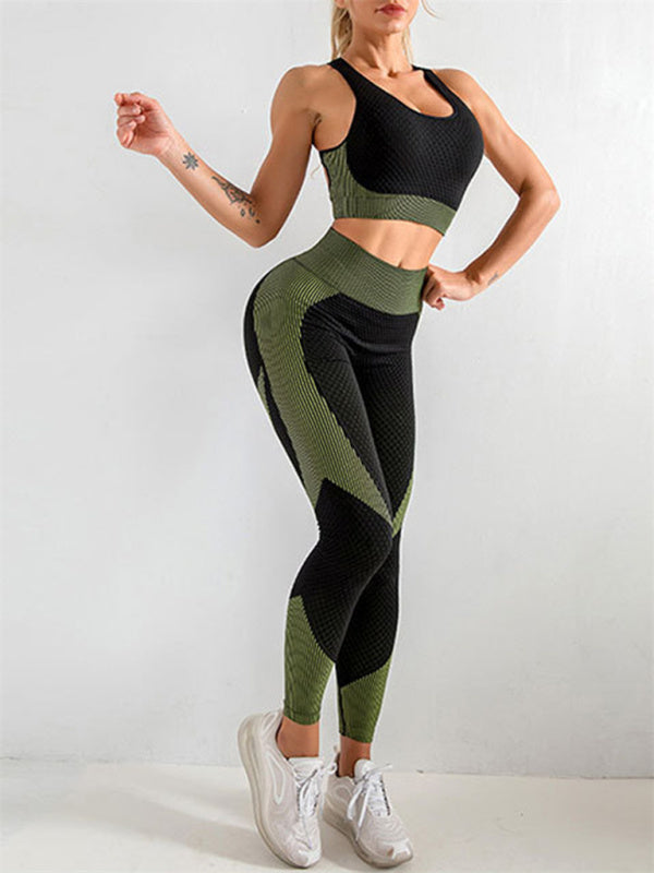 Women's Halter Neck Yoga Tank Top + High Waist Yoga Pants Set 